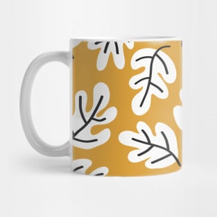 Acorn Doodle Leaves Black White Gold Mug